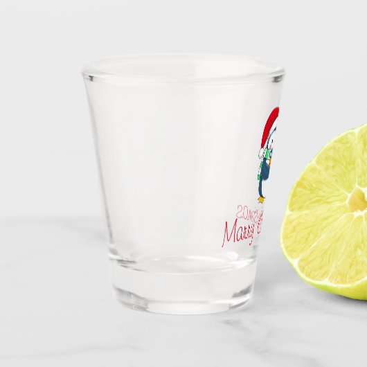 Pinguïn in een kerst Pet met Gift Shot Glass Shot Glas (Links)