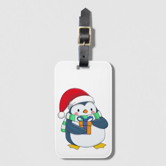 Pinguïn in een kerstpet met cadeau bagagelabel (Voorkant (verticaal))