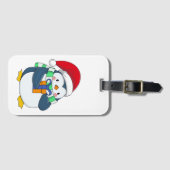 Pinguïn in een kerstpet met cadeau bagagelabel (Voorkant (horizontaal))