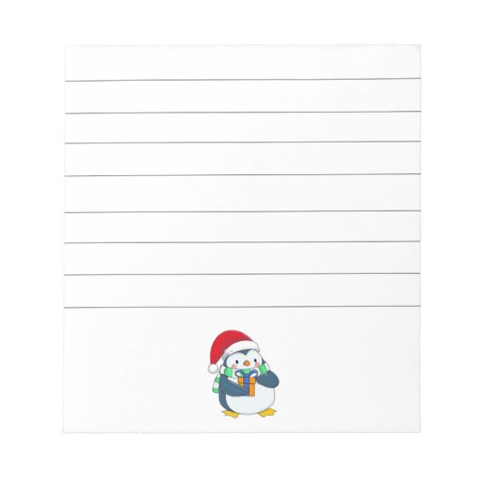 Pinguïn in een kerstpet met cadeau notitieblok (Voorkant)