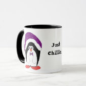 Pinguïn in een Paars Pet Mok (Voorkant links)