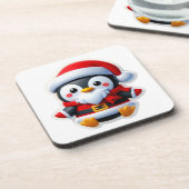 Pinguïn in een Santa-pak Bier Onderzetter (Linkerzijde)