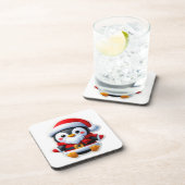 Pinguïn in een Santa-pak Bier Onderzetter (Rechterzijde)