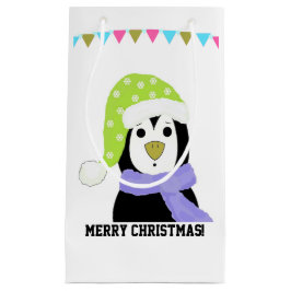Pinguïn in feesthoed en sjaal klein cadeauzakje