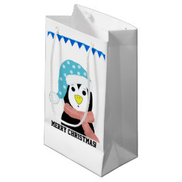 Pinguïn in feesthoed en sjaal klein cadeauzakje