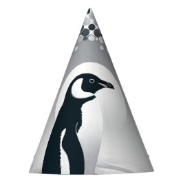 Pinguïn in grijs geometrie cirkel stip strandpatro feesthoedjes