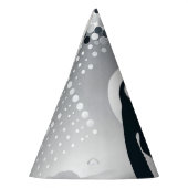 Pinguïn in grijs geometrie cirkel stip strandpatro feesthoedjes (Links)