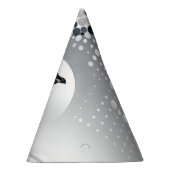 Pinguïn in grijs geometrie cirkel stip strandpatro feesthoedjes (Rechts)