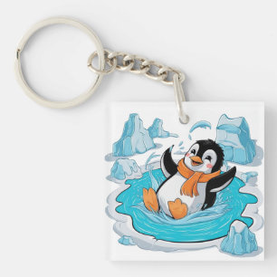 Pinguïn in ijs sleutelhanger