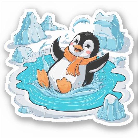 Pinguïn in ijs sticker (Voorkant)