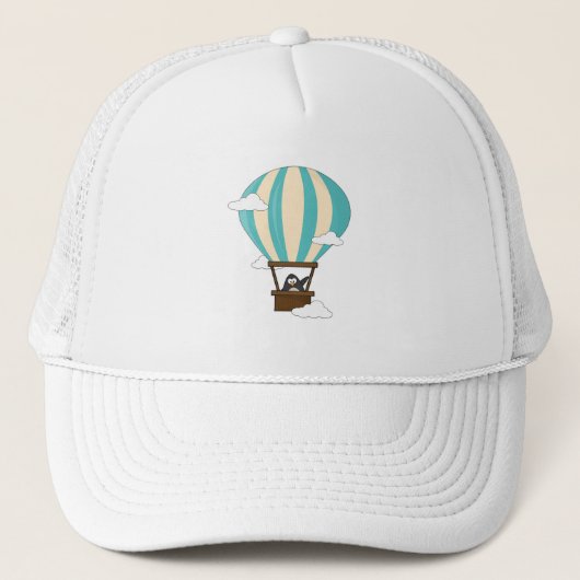 Pinguïn in luchtballon en wolken trucker pet (Voorkant)