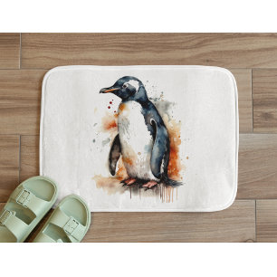 pinguïn in oranje en zwarte waterkleur badmat