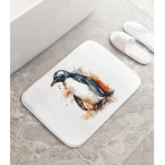 Pinguïn in oranje en zwarte waterverf badmat