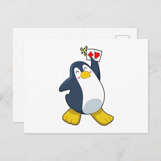 Pinguïn in Poker met pokerkaarten Briefkaart (Voorkant / Achterkant)
