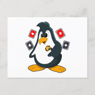 Pinguïn in Poker met pokerkaarten Briefkaart