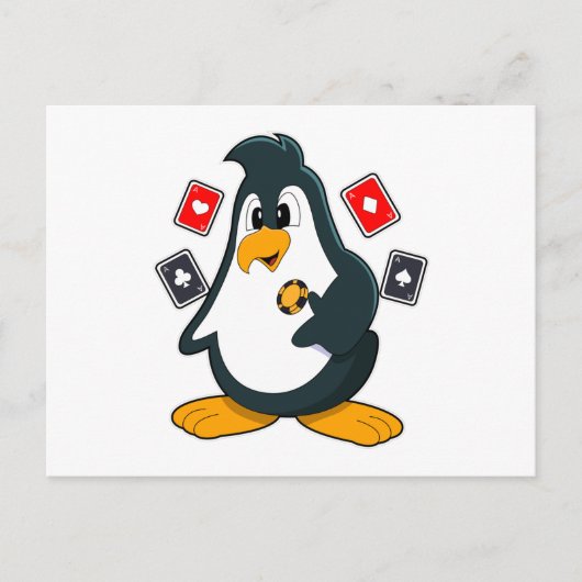 Pinguïn in Poker met pokerkaarten Briefkaart (Voorkant)