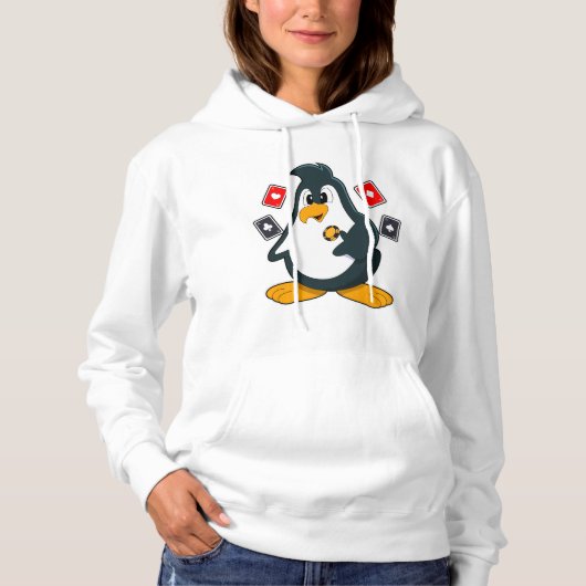 Pinguïn in Poker met pokerkaarten Hoodie (Voorkant)