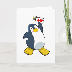 Pinguïn in Poker met pokerkaarten Kaart