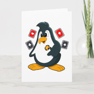 Pinguïn in Poker met pokerkaarten Kaart