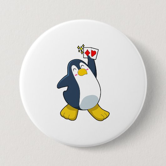 Pinguïn in Poker met pokerkaarten Ronde Button 7,6 Cm (Voorkant)