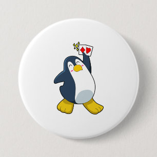 Pinguïn in Poker met pokerkaarten Ronde Button 7,6 Cm