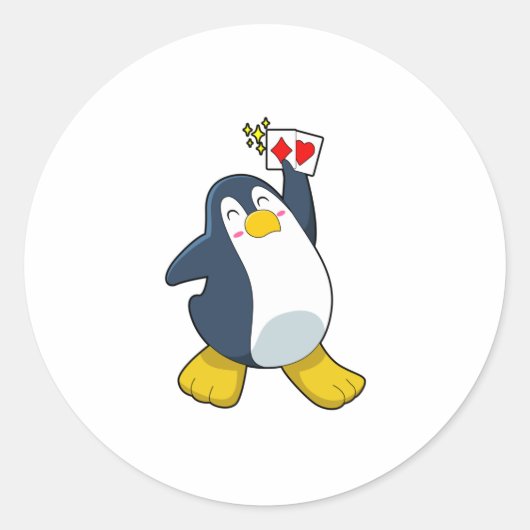 Pinguïn in Poker met pokerkaarten Ronde Sticker (Voorkant)