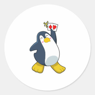 Pinguïn in Poker met pokerkaarten Ronde Sticker