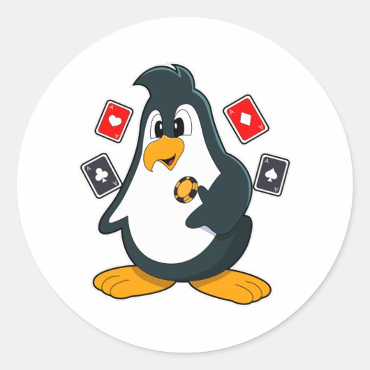 Pinguïn in Poker met pokerkaarten Ronde Sticker (Voorkant)