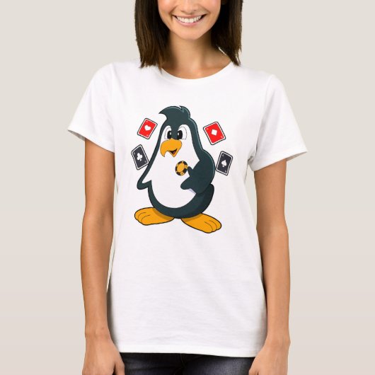 Pinguïn in Poker met pokerkaarten T-shirt (Voorkant)