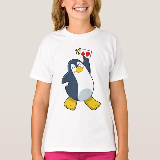 Pinguïn in Poker met pokerkaarten T-shirt (Voorkant)