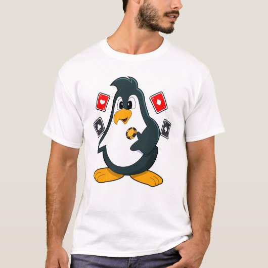Pinguïn in Poker met pokerkaarten T-shirt (Voorkant)