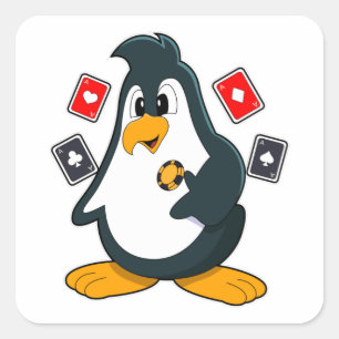 Pinguïn in Poker met pokerkaarten Vierkante Sticker