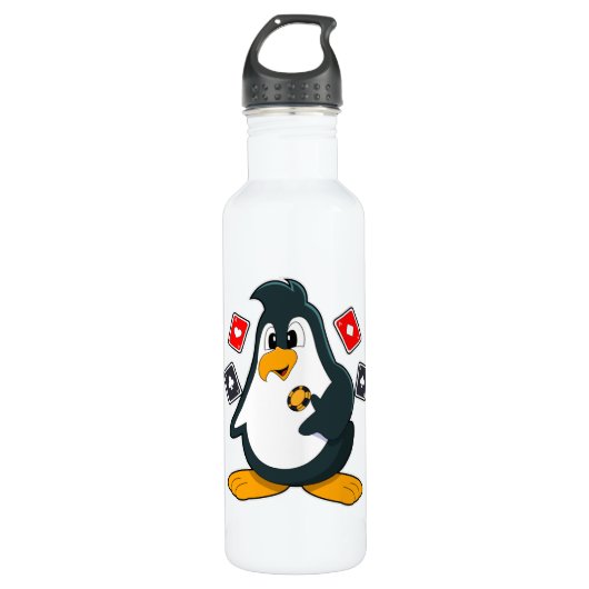 Pinguïn in Poker met pokerkaarten Waterfles (Voorkant)