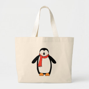 Pinguïn in Rode Sjaal wordt verpakt die Grote Tote Bag