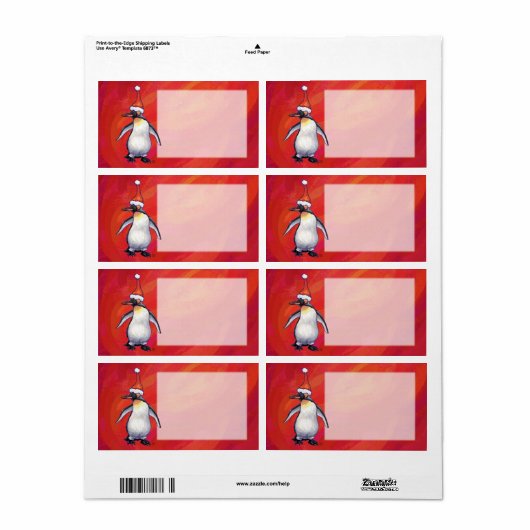 Pinguïn in Santa Hat op rood Etiket (Full Sheet)