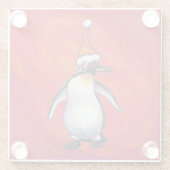 Pinguïn in Santa Hat op rood Glazen Onderzetter (Achterkant)