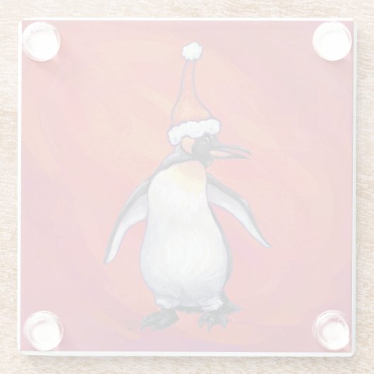 Pinguïn in Santa Hat op rood Glazen Onderzetter (Achterkant)
