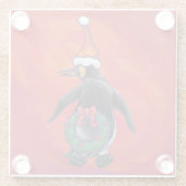Pinguïn in Santa Hat op rood Glazen Onderzetter (Achterkant)