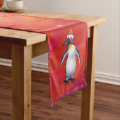 Pinguïn in Santa Hat op rood Korte Tafelloper (Voorbeeld)