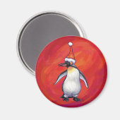 Pinguïn in Santa Hat op rood Magneet (Voorkant / Achterkant)