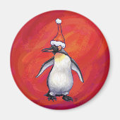 Pinguïn in Santa Hat op rood Magneet (Voorkant)