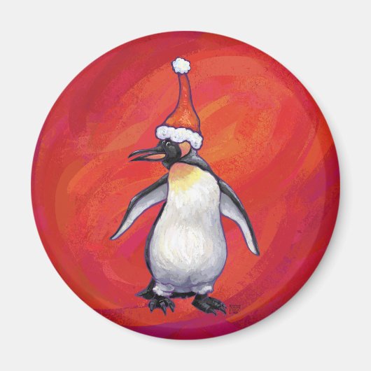 Pinguïn in Santa Hat op rood Magneet (Voorkant)