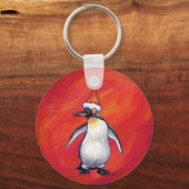 Pinguïn in Santa Hat op rood Sleutelhanger (Voorkant)