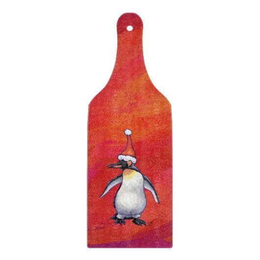 Pinguïn in Santa Hat op rood Snijplank (Voorkant)
