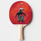 Pinguïn in Santa Hat op rood Tafeltennisbatje (Achterkant)