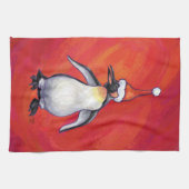Pinguïn in Santa Hat op rood Theedoek (Horizontaal)