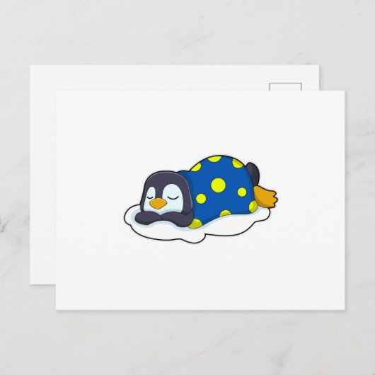 Pinguïn in slaap met knuppel briefkaart (Voorkant / Achterkant)