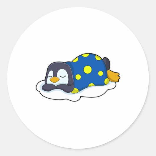 Pinguïn in slaap met knuppel ronde sticker (Voorkant)