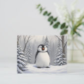 Pinguïn in sneeuw boom achtergrond briefkaart (Staand voorkant)