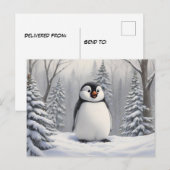 Pinguïn in sneeuw boom achtergrond briefkaart (Voorkant / Achterkant)